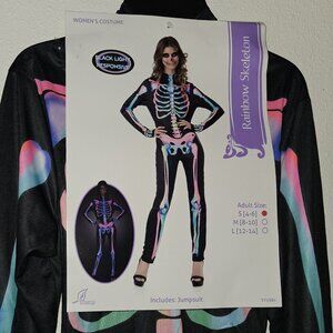 NEW Rainbow Skeleton Halloween Costume Women's Small 4-6 Black Light Responsive